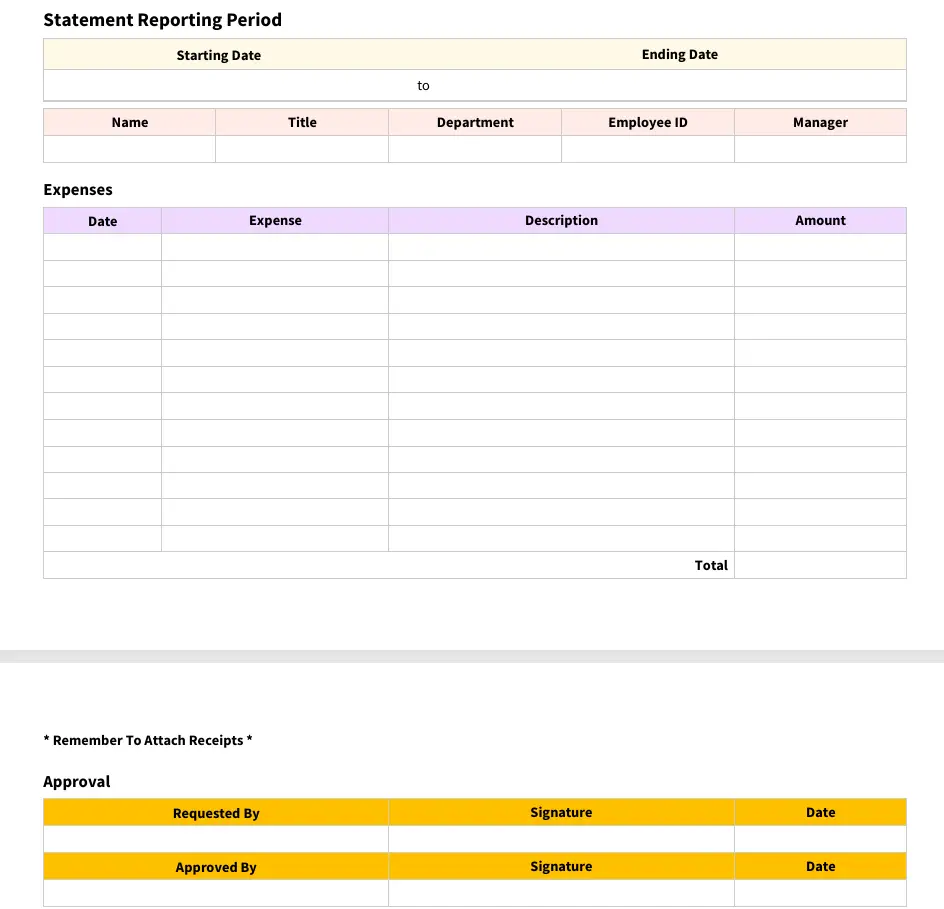 printable business expense report template 