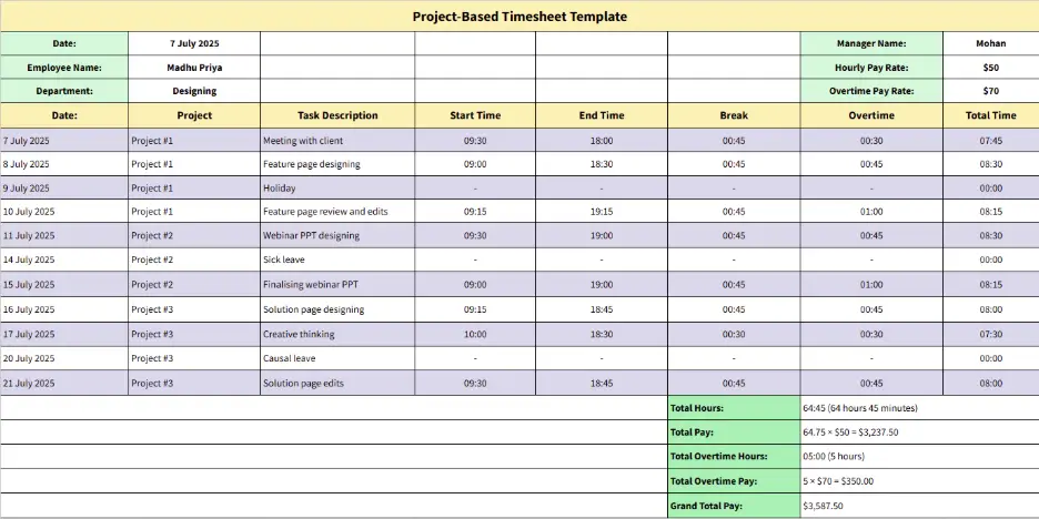 project-based timesheet template 