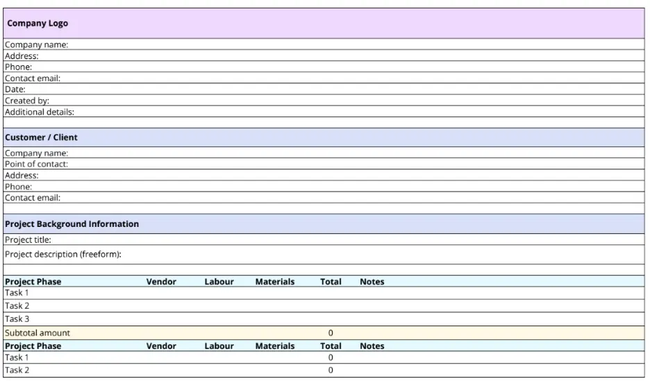 client estimate template 
