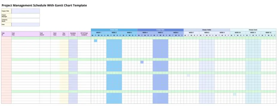 project management schedule template