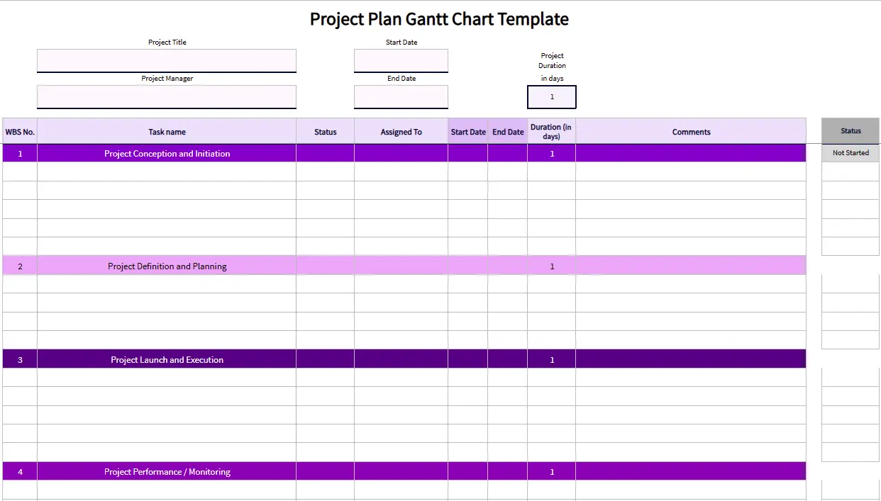 gantt chart project plan template  