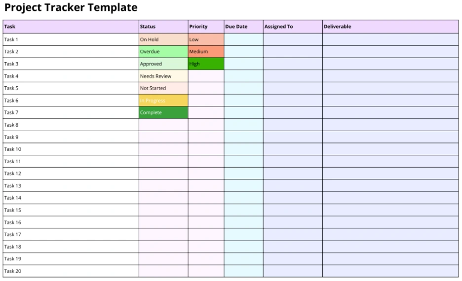 project tracker template