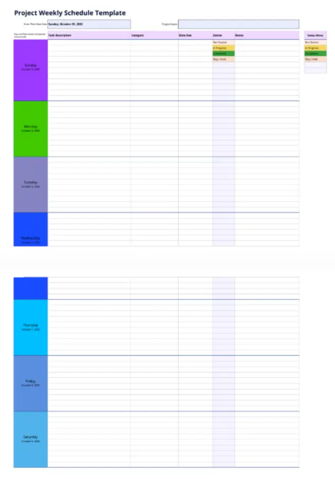 project weekly schedule template  