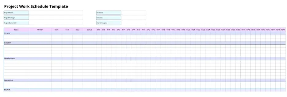 project work schedule template 