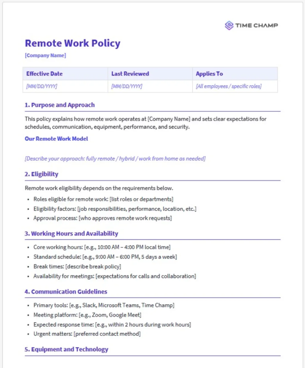 free remote wok policy template