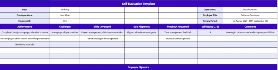 employee self evaluation template