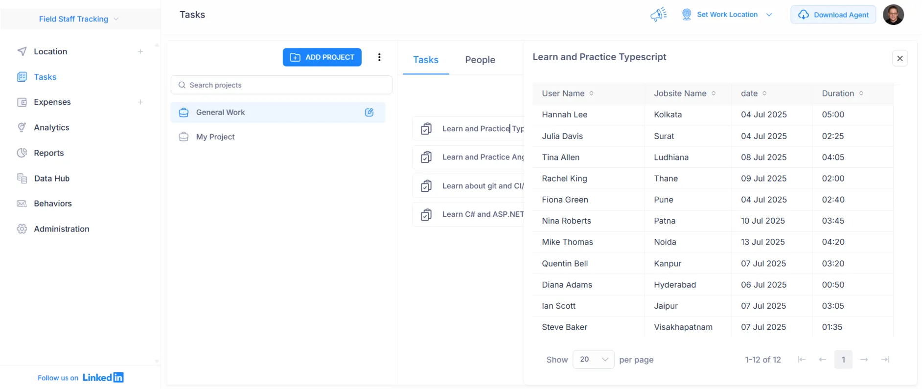 Begin tasks with one click and auto-track time and location