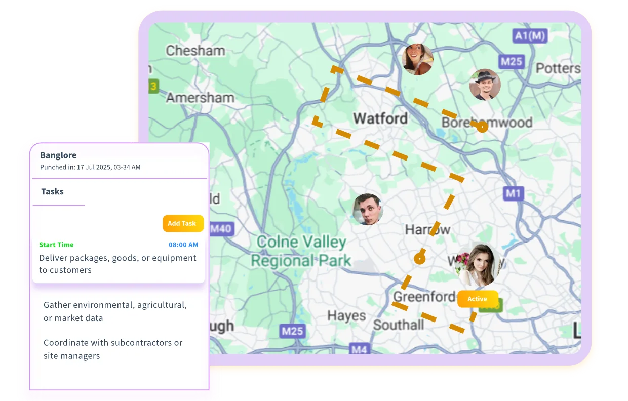 Task selection with GPS timer and live location map