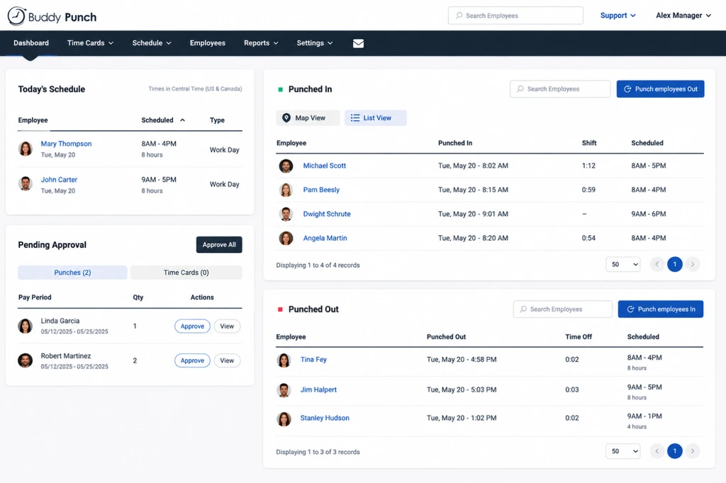 Buddy Punch time tracking dashboard