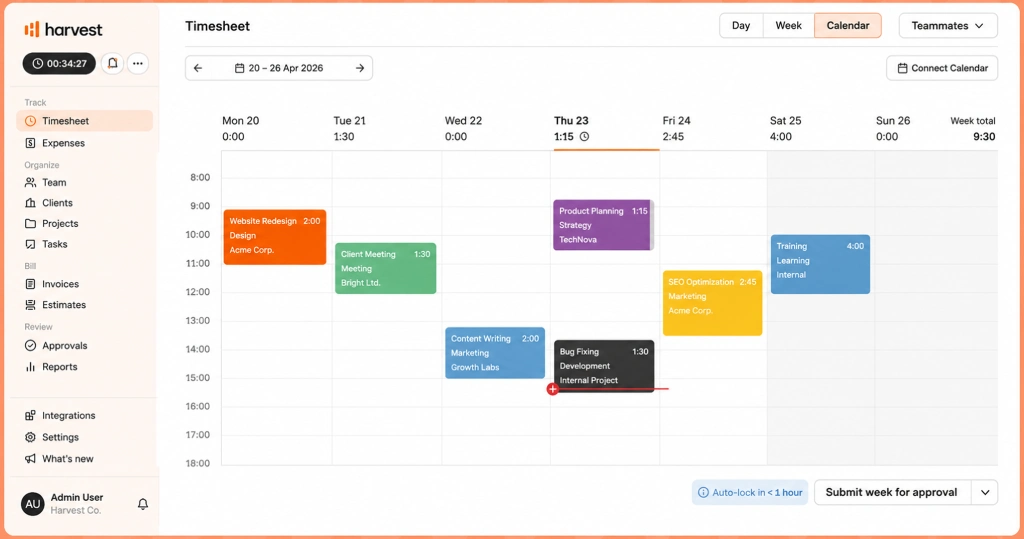 Harvest time tracking dashboard