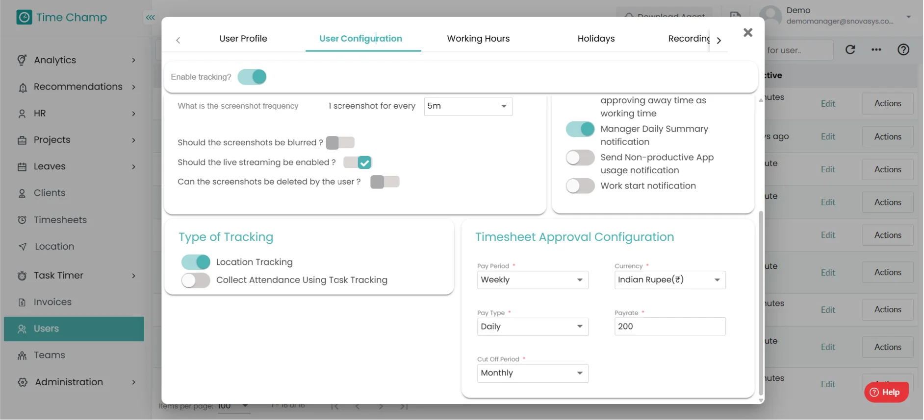Dashboard view of enabling location tracking