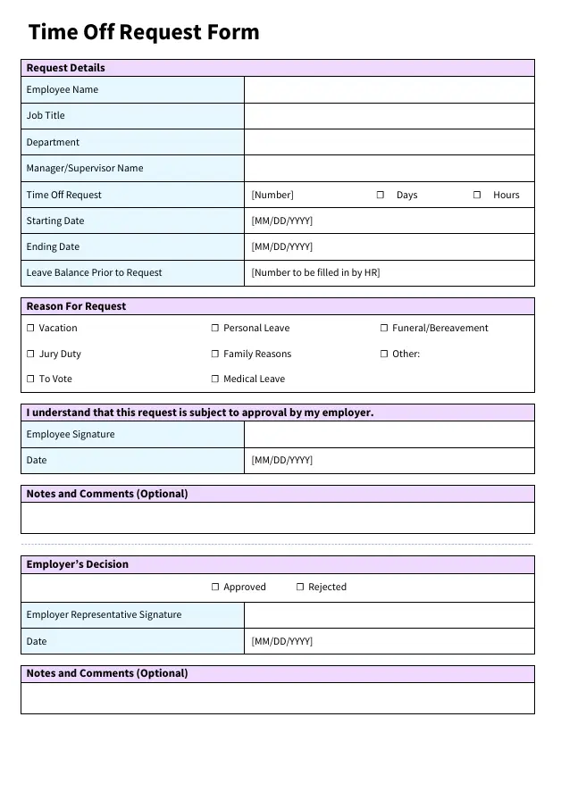 time off request form