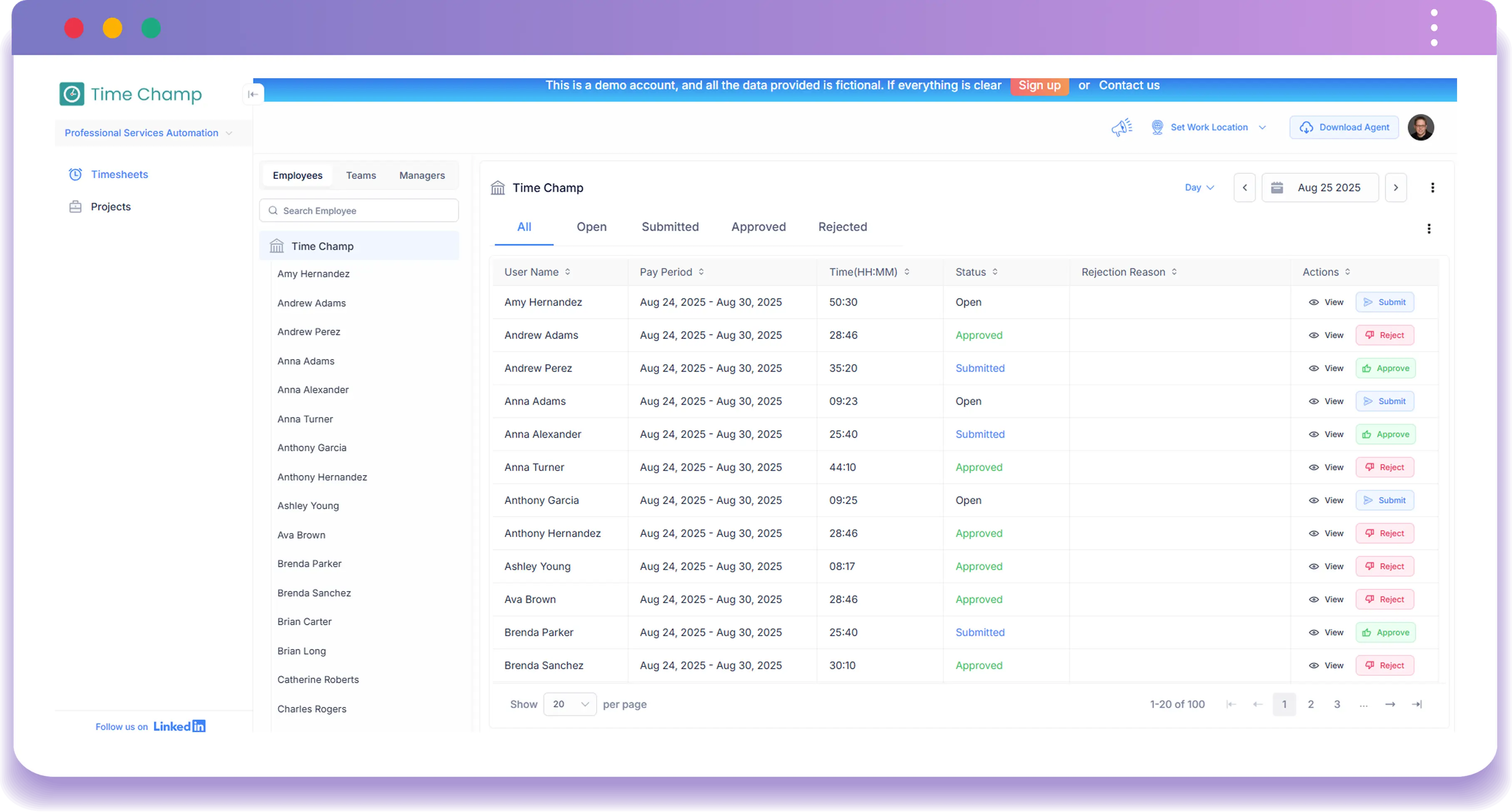 Time Champ timesheets dashboard