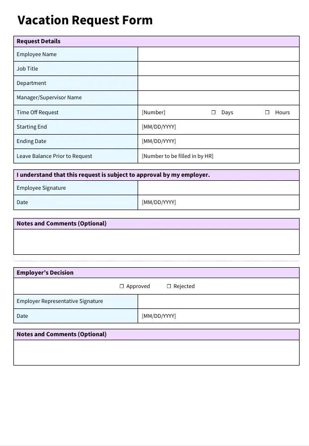 vacation request form