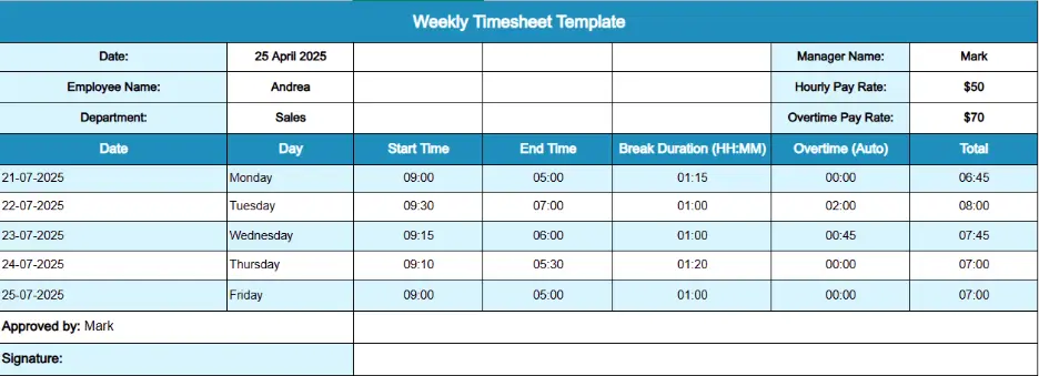 weekly timesheet template